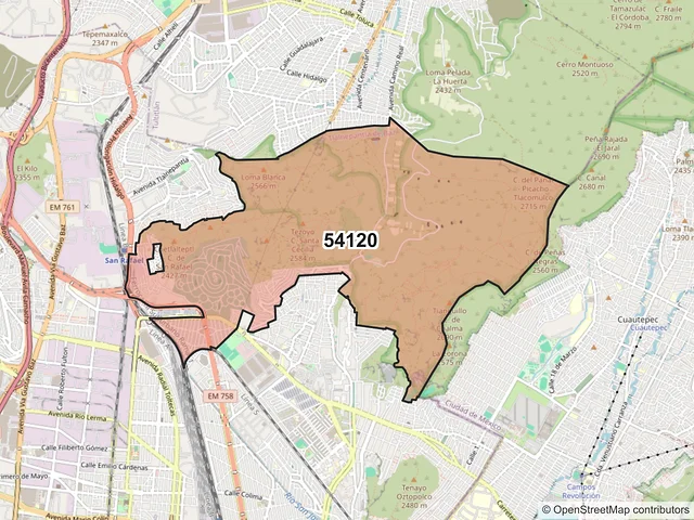 Mapa del código postal 54120, Tlalnepantla de Baz, México