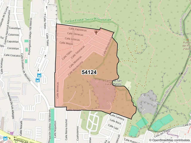 Mapa del código postal 54124, Tlalnepantla de Baz, México