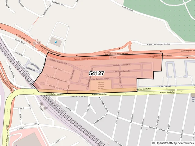 Mapa del código postal 54127, Tlalnepantla de Baz, México