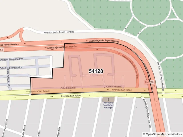 Mapa del código postal 54128, Tlalnepantla de Baz, México