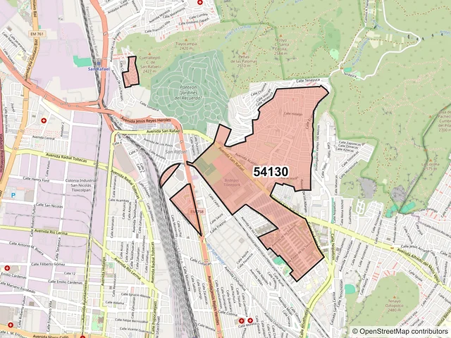 Mapa del código postal 54130, Tlalnepantla de Baz, México