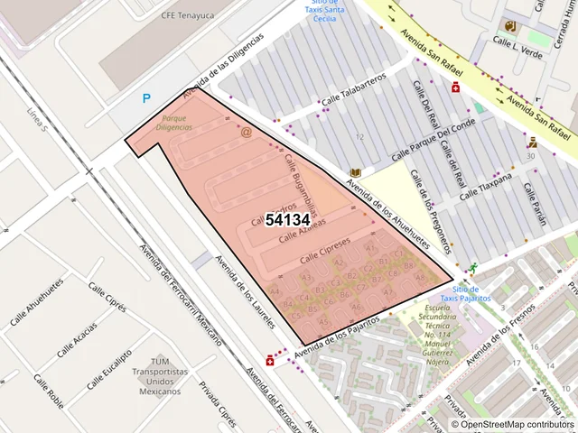 Mapa del código postal 54134, Tlalnepantla de Baz, México