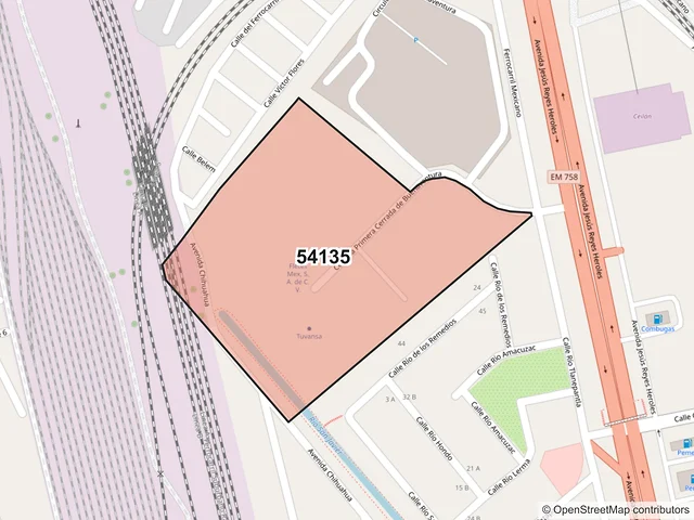 Mapa del código postal 54135, Tlalnepantla de Baz, México