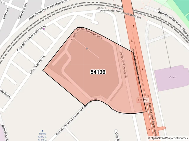 Mapa del código postal 54136, Tlalnepantla de Baz, México