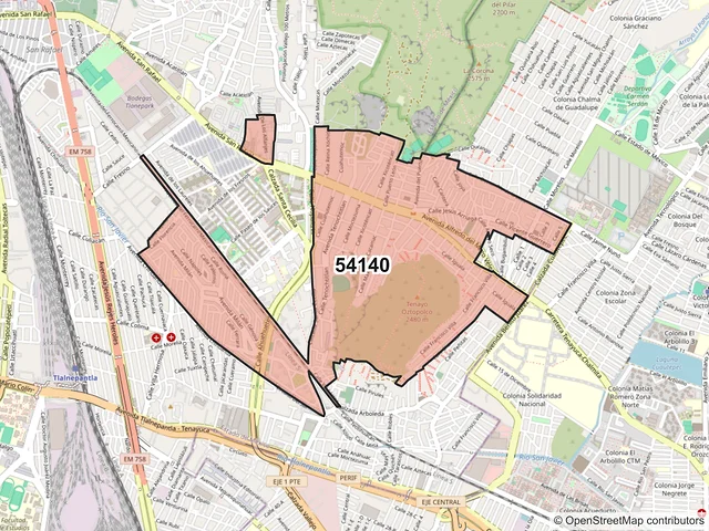 Mapa del código postal 54140, Tlalnepantla de Baz, México