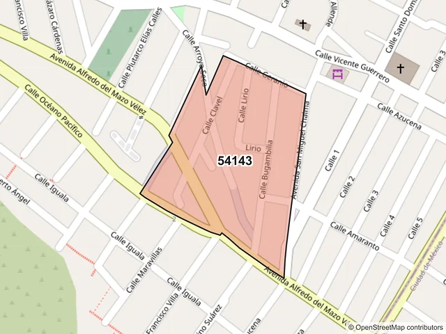Mapa del código postal 54143, Tlalnepantla de Baz, México