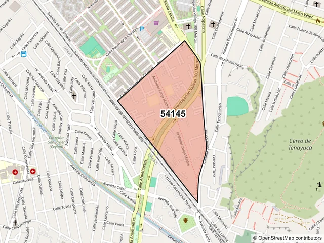 Mapa del código postal 54145, Tlalnepantla de Baz, México