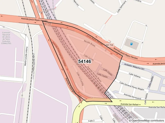 Mapa del código postal 54146, Tlalnepantla de Baz, México