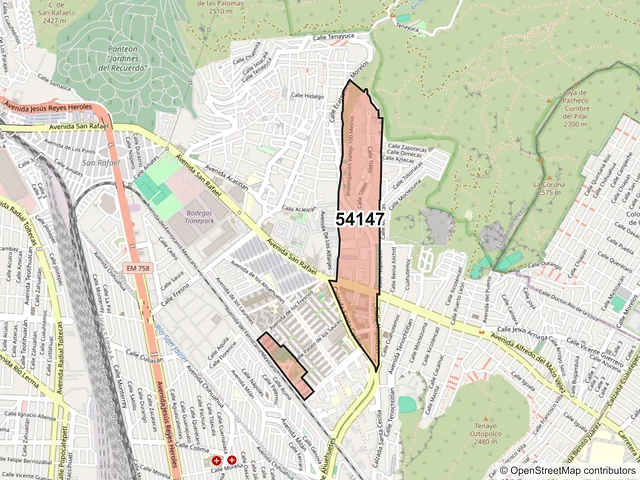 Mapa del código postal 54147, Tlalnepantla de Baz, México