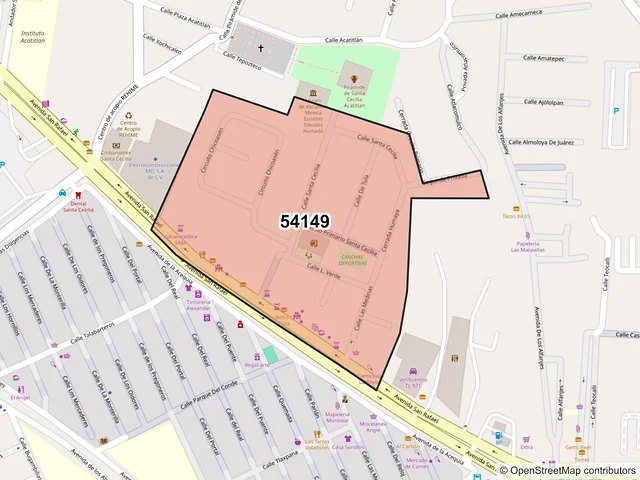 Mapa del código postal 54149, Tlalnepantla de Baz, México
