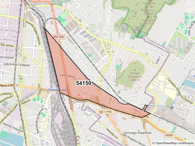 Mapa del código postal 54150, Tlalnepantla de Baz, México