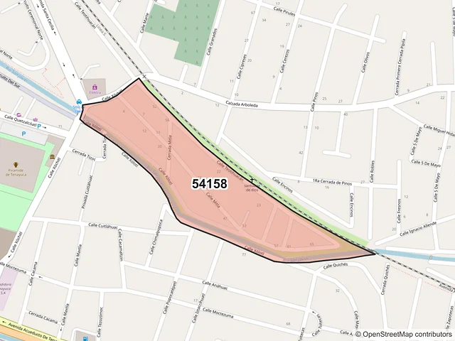 Mapa del código postal 54158, Tlalnepantla de Baz, México