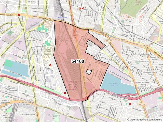 Mapa del código postal 54160, Tlalnepantla de Baz, México