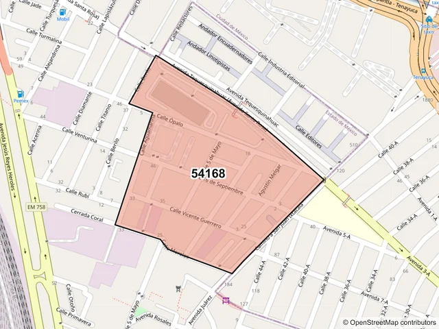 Mapa del código postal 54168, Tlalnepantla de Baz, México
