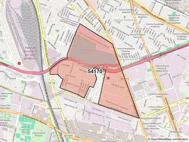 Mapa del código postal 54170, Tlalnepantla de Baz, México