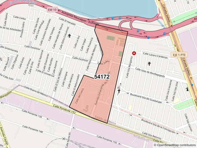 Mapa del código postal 54172, Tlalnepantla de Baz, México