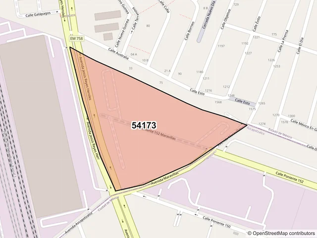 Mapa del código postal 54173, Tlalnepantla de Baz, México
