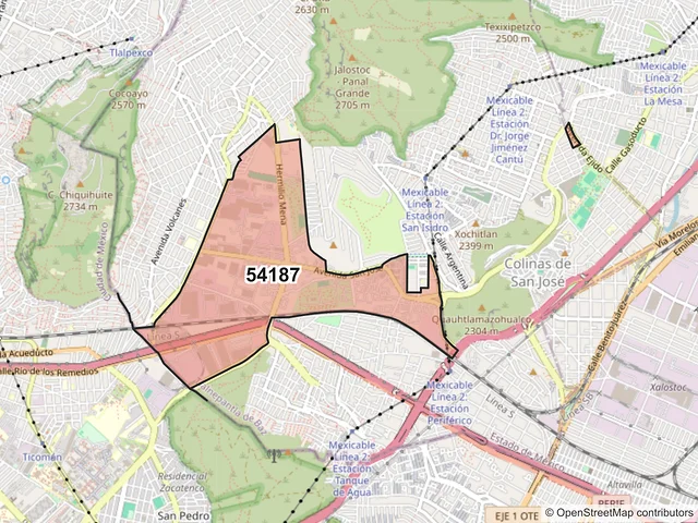 Mapa del código postal 54187, Tlalnepantla de Baz, México