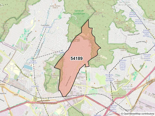 Mapa del código postal 54189, Tlalnepantla de Baz, México