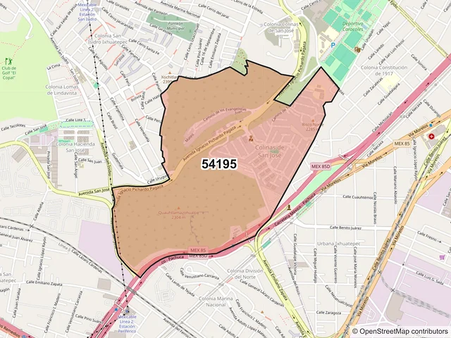 Mapa del código postal 54195, Tlalnepantla de Baz, México