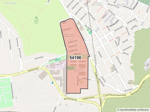 Mapa del código postal 54196, Tlalnepantla de Baz, México