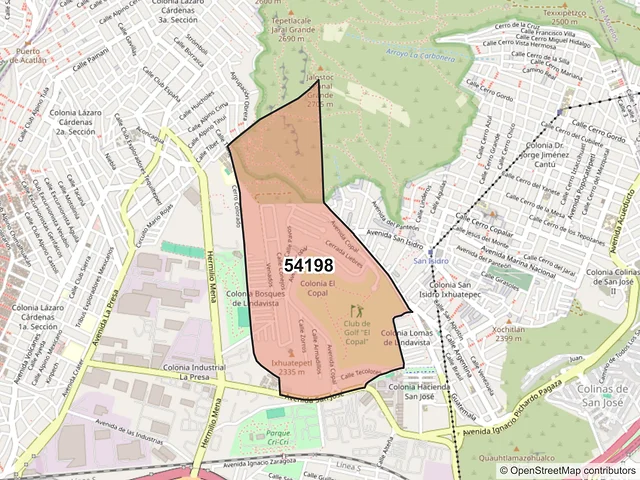 Mapa del código postal 54198, Tlalnepantla de Baz, México