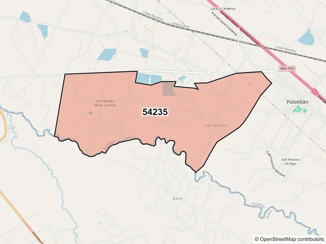 Mapa del código postal 54235, Polotitlán, México