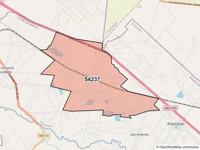 Mapa del código postal 54237, Polotitlán, México