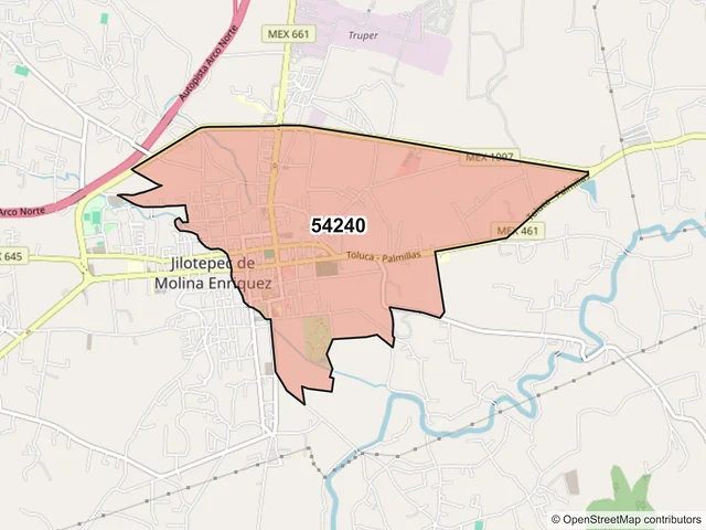 Mapa del código postal 54240, Jilotepec, México