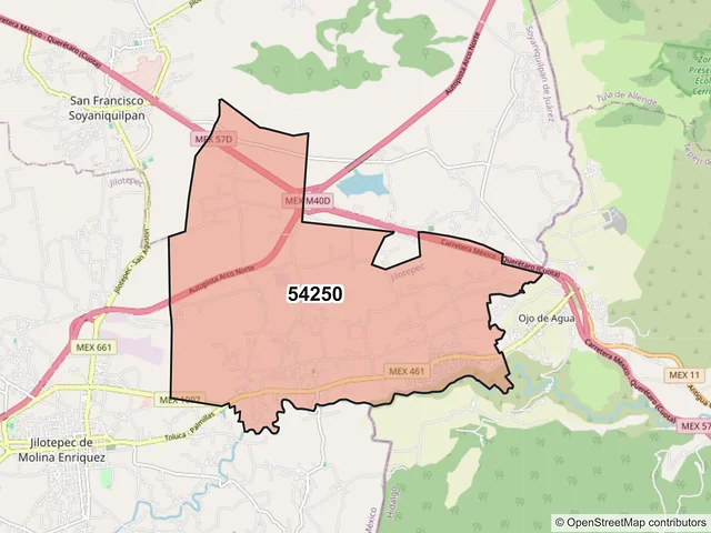 Mapa del código postal 54250, Jilotepec, México