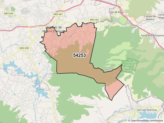 Mapa del código postal 54253, Jilotepec, México