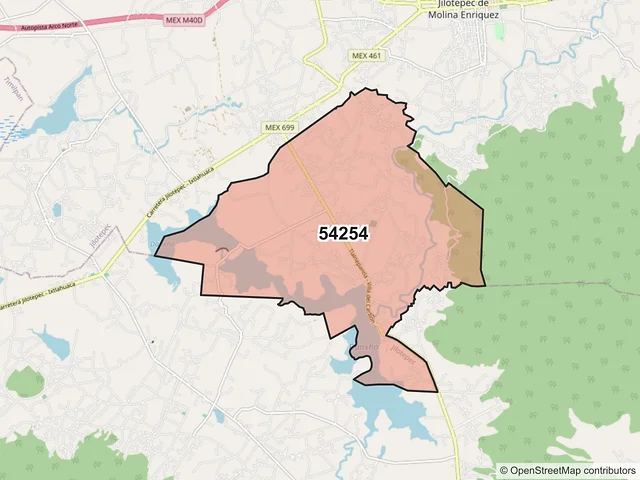 Mapa del código postal 54254, Jilotepec, México