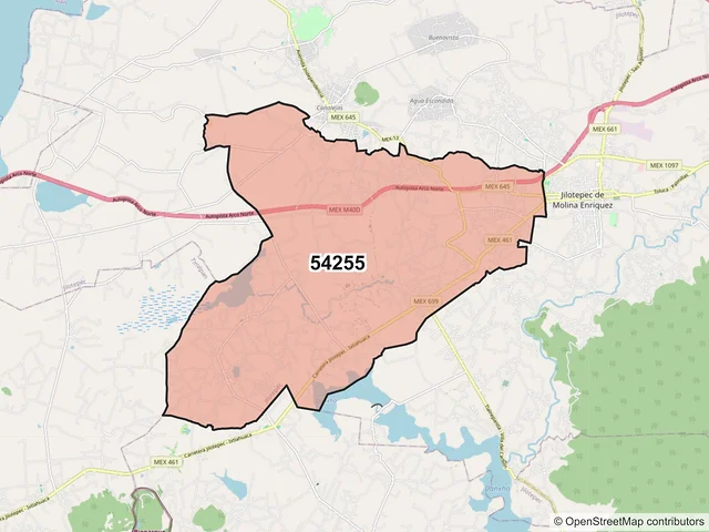 Mapa del código postal 54255, Jilotepec, México