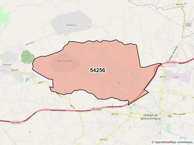 Mapa del código postal 54256, Jilotepec, México