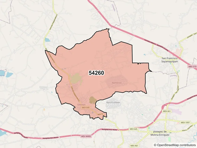 Mapa del código postal 54260, Jilotepec, México