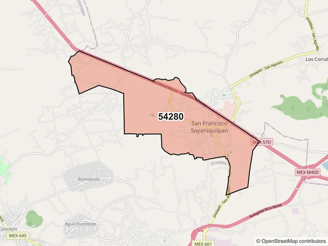 Mapa del código postal 54280, Soyaniquilpan de Juárez, México