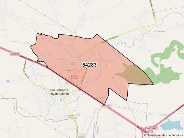 Mapa del código postal 54283, Soyaniquilpan de Juárez, México