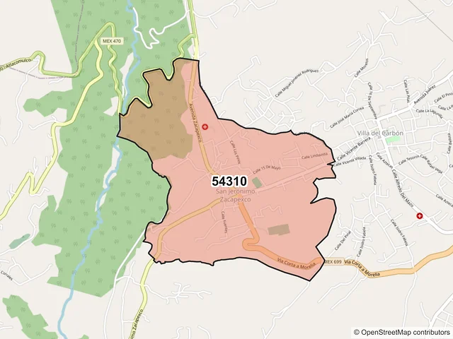 Mapa del código postal 54310, Villa del Carbón, México