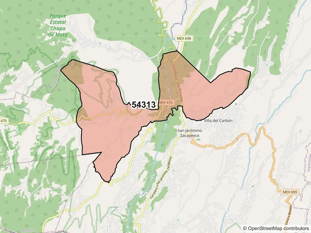 Mapa del código postal 54313, Villa del Carbón, México