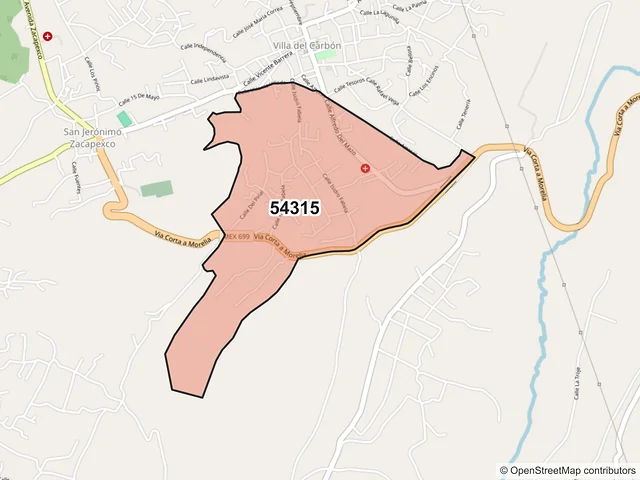 Mapa del código postal 54315, Villa del Carbón, México