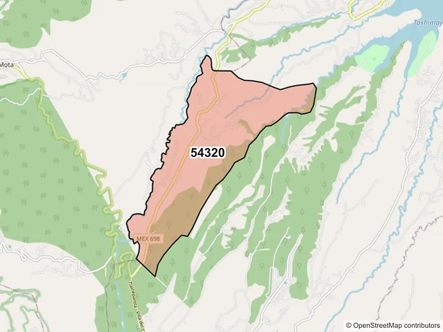 Mapa del código postal 54320, Villa del Carbón, México