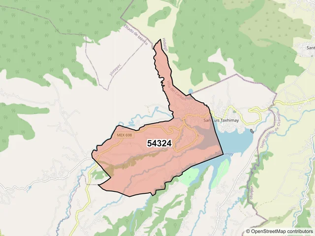 Mapa del código postal 54324, Villa del Carbón, México