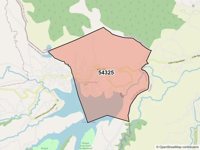 Mapa del código postal 54325, Villa del Carbón, México