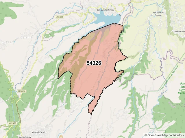 Mapa del código postal 54326, Villa del Carbón, México