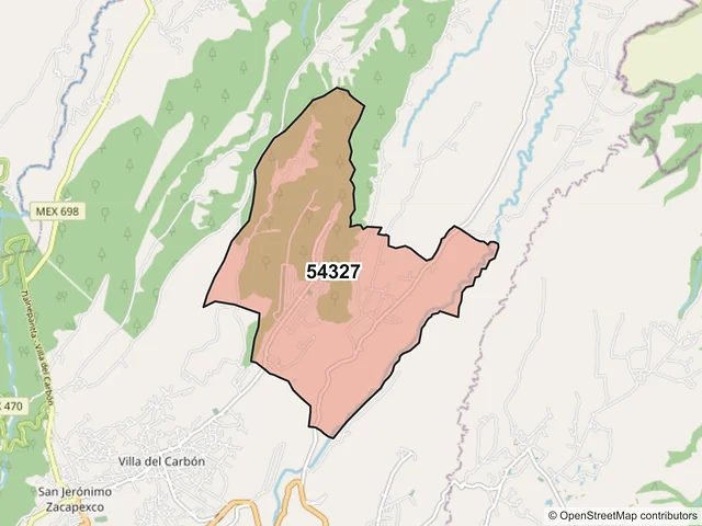 Mapa del código postal 54327, Villa del Carbón, México