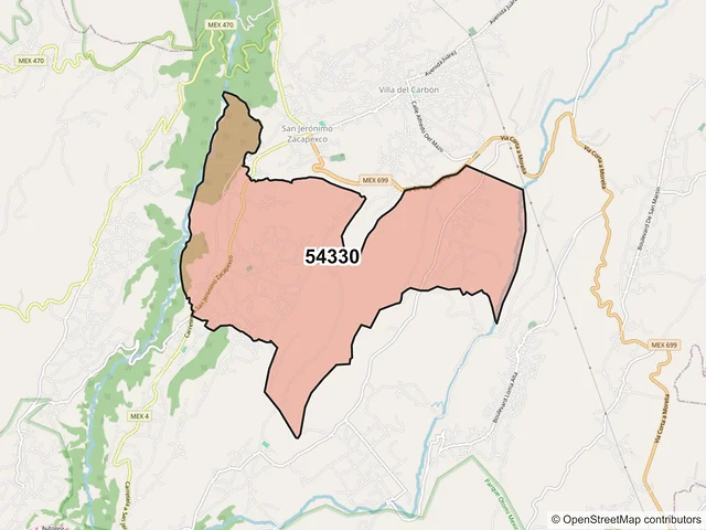 Mapa del código postal 54330, Villa del Carbón, México