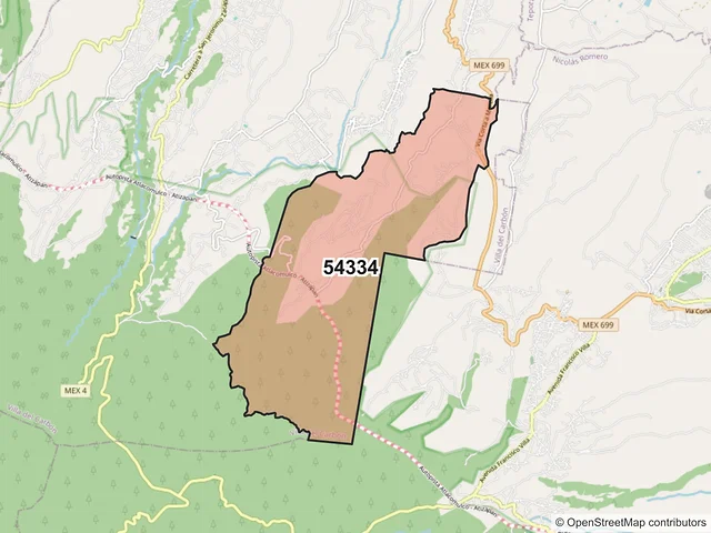 Mapa del código postal 54334, Villa del Carbón, México