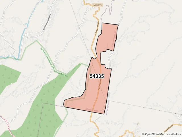 Mapa del código postal 54335, Villa del Carbón, México