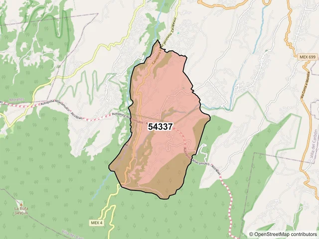 Mapa del código postal 54337, Villa del Carbón, México