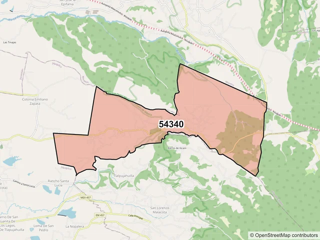 Mapa del código postal 54340, Villa del Carbón, México